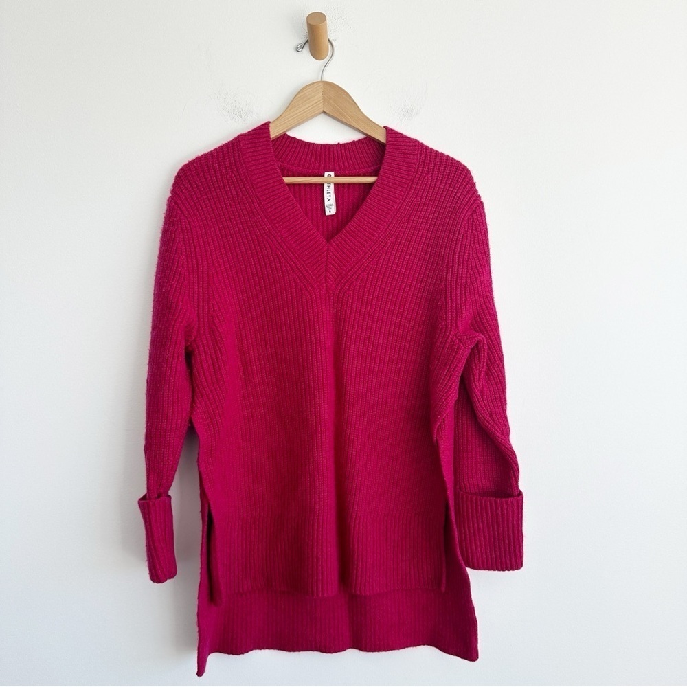 Athleta Shasta V-Neck Wool Knit Sweater Pink Women’s Small